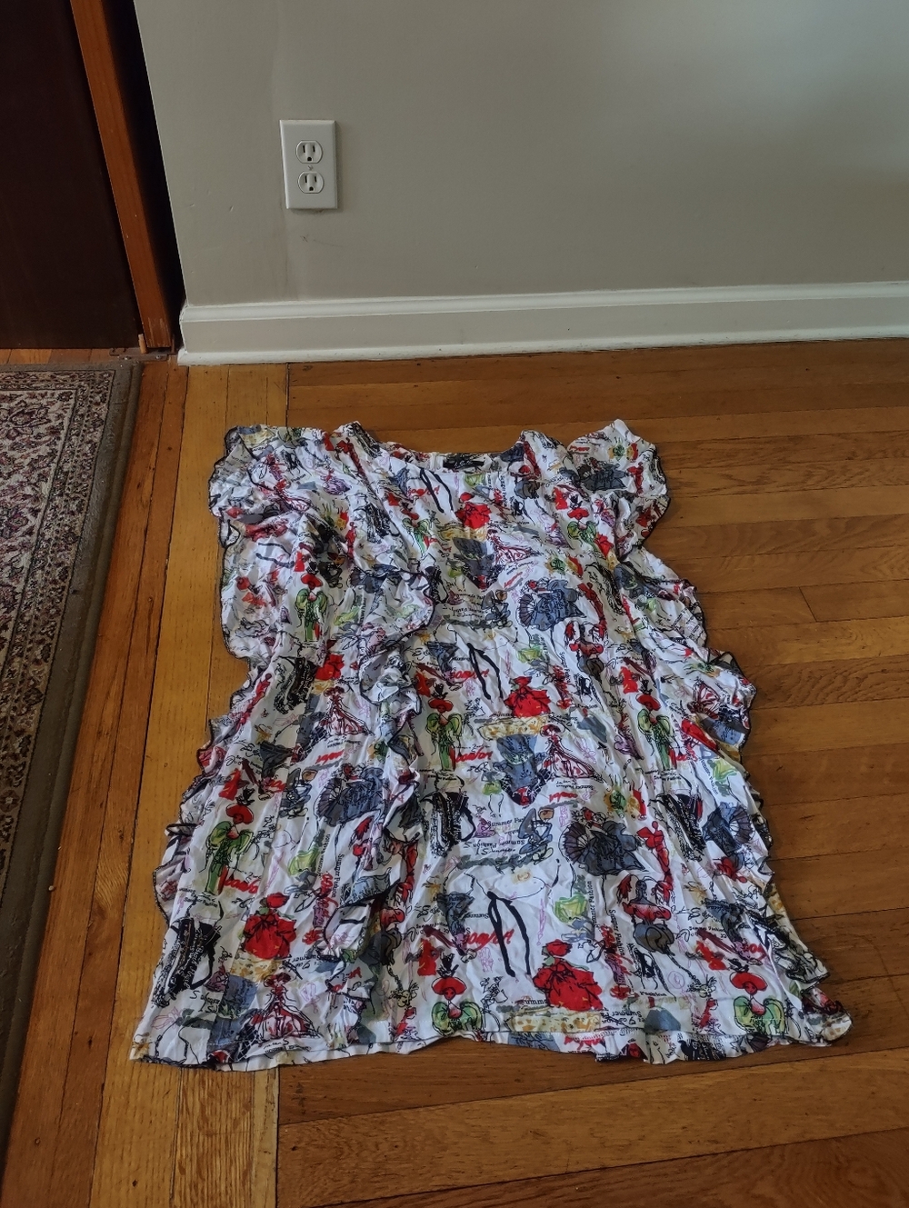 colorful flowy frilly maximalist fashion print white dress from I.C.U. size 1X